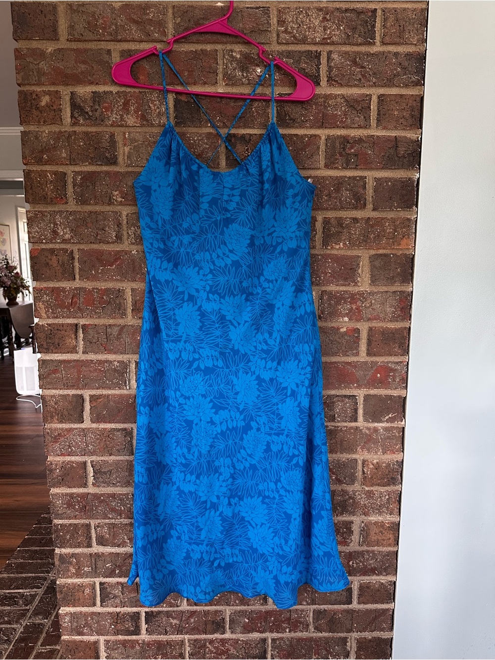 VTG Express Blue Floral Cross Back Strappy Slip Dress 13/14